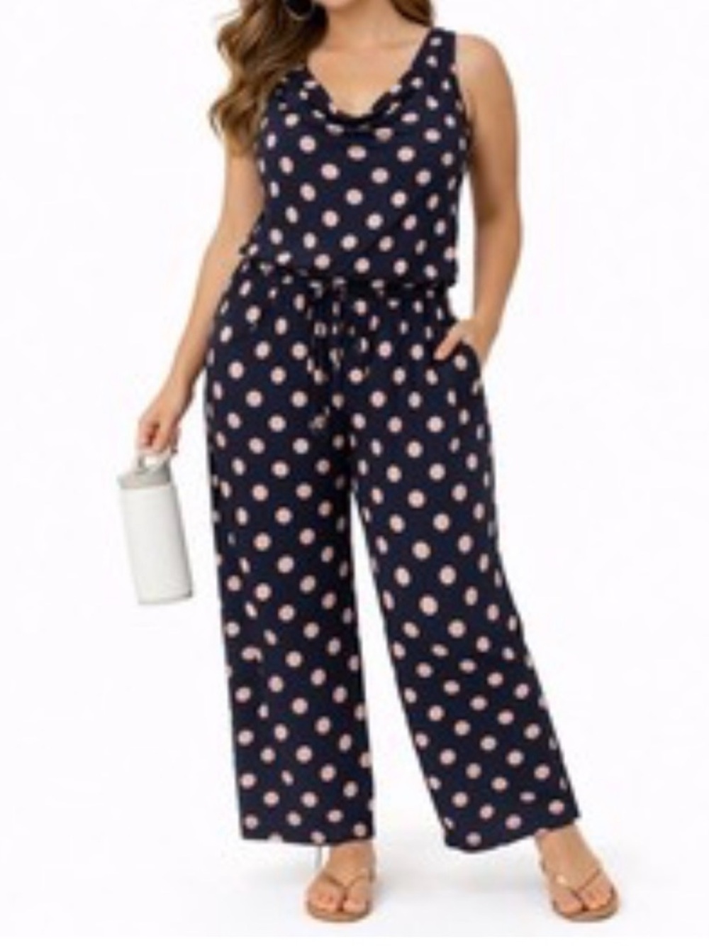 NWT Straight Leg Polka Dot Jumpsuit with Cowl Neck